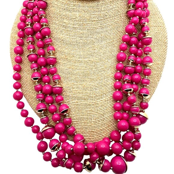 Talbots Pink Beaded Multistrand Necklace Barbie Timeless Contemporary Maximalist - Picture 1 of 8